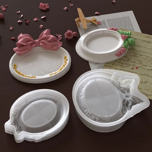 Oval embossed floral bow tray silicone mold and finished resin crafts set