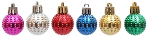 Set of 6 textured multi-color Christmas ball ornaments with dotted surface and top hanging loops
