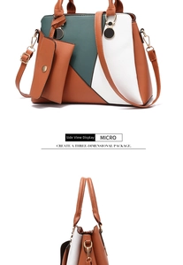 Detail view showing color-block stitching and texture of the women's handbag set