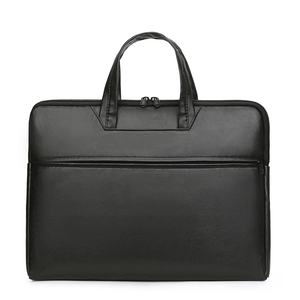 Waterproof black PU leather laptop briefcase with large capacity and sleek handle