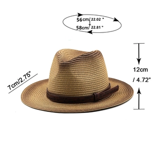 Cappello fedora in paglia da donna con cinturino in pelle marrone e tesa sfumata