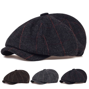 Vintage Newsboy Cap Herringbone Windowpane Check Acrylic Autumn Winter Hat Retro British Style Flat Cap For Unisex