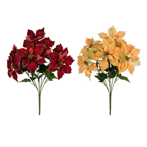 Artificial Christmas Poinsettia flower bouquets in red and gold with glittered edges
