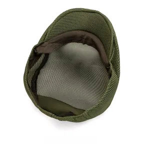 Detailed internal view of breathable army green mesh newsboy hat showing sweatband
