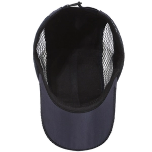 Navy blue breathable mesh baseball cap with quick-dry fabric and adjustable strap buckle