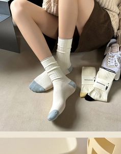 Close-up of Japanese style ribbed cotton socks with contrasting toes and heels