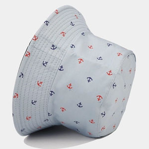 Nautical anchor print reversible bucket hat in light blue for outdoor sun protection