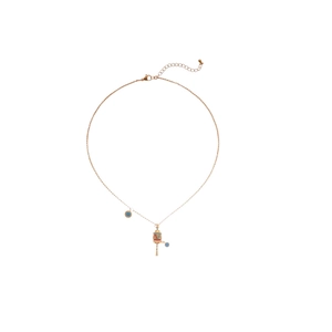 Gold hollow flower rattle pendant necklace with colorful enamel and zircon accents