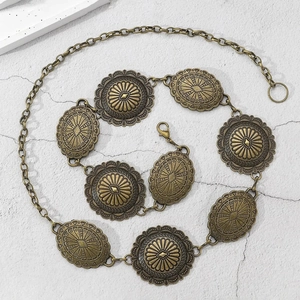 Chaîne de taille bohème en métal avec motifs floraux complexes en bronze vintage