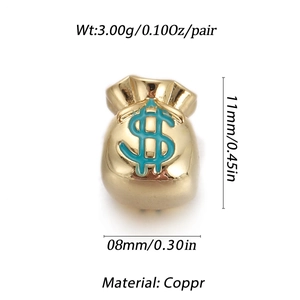 Dettagli del ciondolo a sacchetto di soldi in oro 11mm con segno del dollaro blu per DIY
