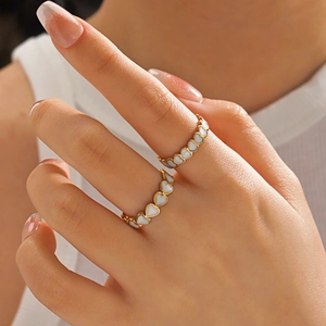 18K gold plated stainless steel rings featuring white heart-shaped shell inlay designs