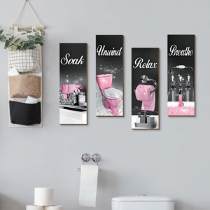 Set di 4 targhe da parete rosa glitterate per bagno con scritte Relax e Soak