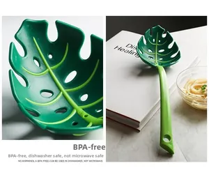 Creative monstera leaf slotted spoon for pasta with BPA free material and ergonomic long handle