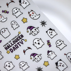Japanese style Halloween nail art stickers with ghosts, candy, and stars designs