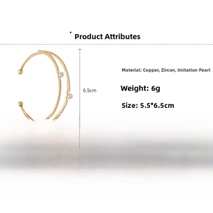 Detailed size specifications for double-layer gold cuff bracelet with pearls and zircons