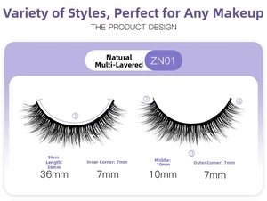 Detailed specs for ZN01 natural false eyelashes with 36mm band and 7-10mm lash length