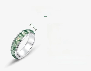 Detailed view of S925 silver ring featuring a 4*22mm natural green moss agate stone