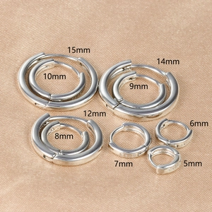 Polished silver huggie hoop earrings available in nine sizes from 5mm to 15mm diameter