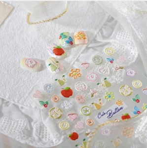 Dettaglio di adesivi per unghie in rilievo Cute Button con motivi di frutta e fiori 3D