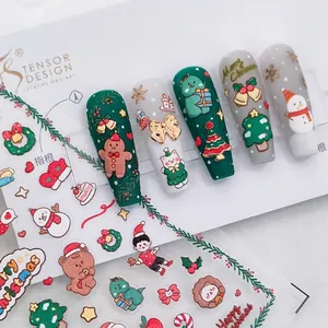Christmas Relief Nail Stickers Embossed Santa Snowman Gingerbread Man DIY Manicure Decals Adhesive Festive For Women