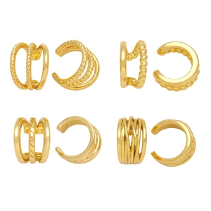 Gold Plated Copper C-Shaped Ear Cuffs Non-Pierced Multi-Layer Twisted Rope Geometric Punk Earrings For Women