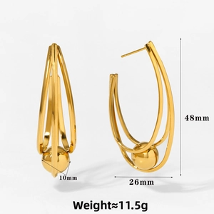 Detailed size view of gold U-shaped hollow earrings measuring 48mm by 26mm