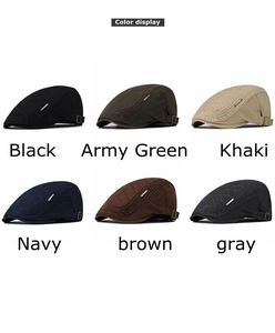 Color display of breathable cotton flat caps featuring side metal buckles in six colors