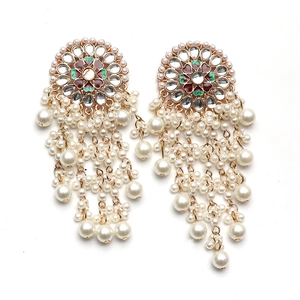 Vintage Ohrringe im indischen Stil mit Emaille-Blumen, bunten Steinen und Perlenquasten