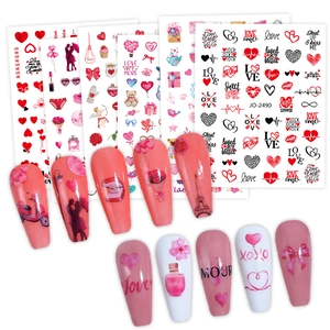Valentine's Day nail stickers with red hearts, roses, and sexy lip designs for DIY art