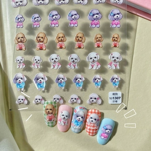 3D embossed nail art stickers with cute cartoon puppy designs for manicure decor