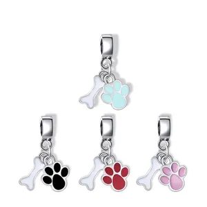 Set of four dog paw bead charms with bone pendants for jewelry bracelets