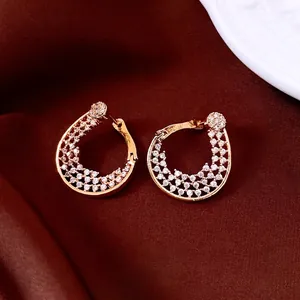 Elegant 18K gold plated flower twisted hoop earrings with micro-pave white zircon crystals