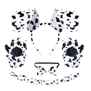 Dalmatian spotted costume set with plush ears headband, gloves, bowtie and tail for Halloween