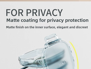 Detailed view of blue retainer case with frosted coating for privacy protection