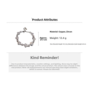 Detailed view of luxury zircon heart bracelet made of copper with 14.3cm main chain