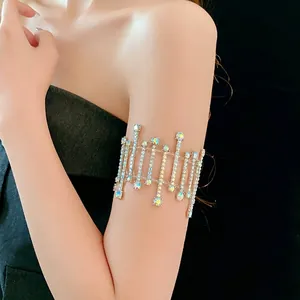 Luxury Multi Row Rhinestone Bracelet For Women Sparkling AB Crystal Flower Heart Wide Cuff Hand Jewelry Silver Tone Alloy