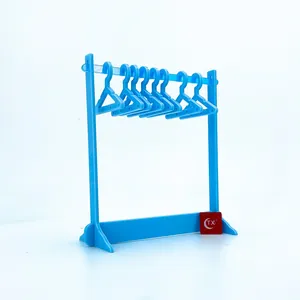 Blue acrylic mini hanger jewelry organizer with ten small hangers for earrings and necklaces