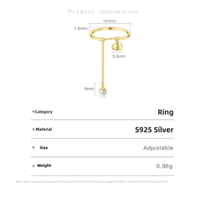 Detail view of s925 silver adjustable ring with fish charm and moonstone pendant