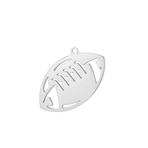 Detailed view of silver stainless steel rugby pendant with hollow textured design