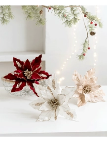 Dettaglio di stelle di Natale in velluto da 26 cm con glitter per decorazioni