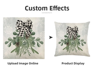 Detailed view of Christmas pillowcase with black buffalo plaid bow and pine cone pattern