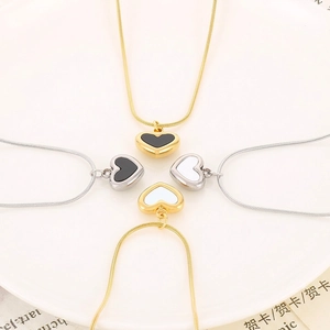 Stainless Steel Heart Pendant Necklace With Snake Chain Minimalist Acrylic Inlay Elegant Jewelry For Women Daily Wear