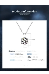 Detailed size specifications for 925 sterling silver moissanite pendant necklace