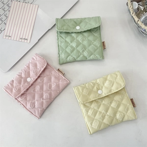 Quilted heart jacquard storage bags for sanitary pads and makeup in pastel colors