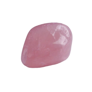 Polished natural rose quartz crystal stone with smooth irregular shape on white background
