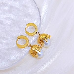 Elegant Double Layer Necklace And Drop Earrings With Imitation Artificial Pearl Titanium Steel Gold Plated Fashion Women Jewelry