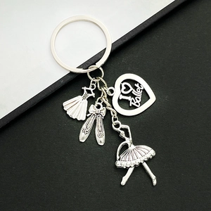 Elegant silver ballet dancer keychain with tutu, ballet shoes and I Love Ballet heart charm
