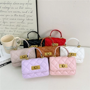 Women'S Pu Leather Solid Color Cute Square Lock Clasp Handbag