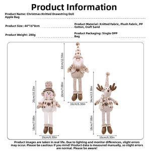 Spécifications détaillées des dimensions pour sacs cadeaux poupées de Noël renne et bonhomme