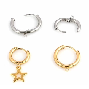 Minimalist gold and silver titanium steel earring loops with star pendant in matrix layout